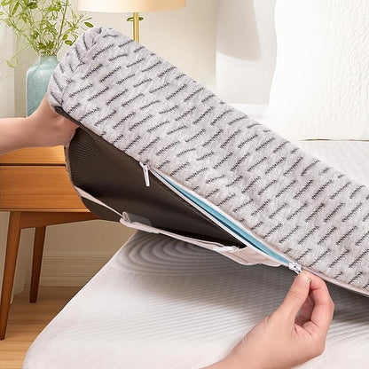 Subrtex Cover for Mattress Topper Full Size 4 Inch (Only Cover) Mattress Topper Protector Bedding Removable Encasement with Zipper Closure