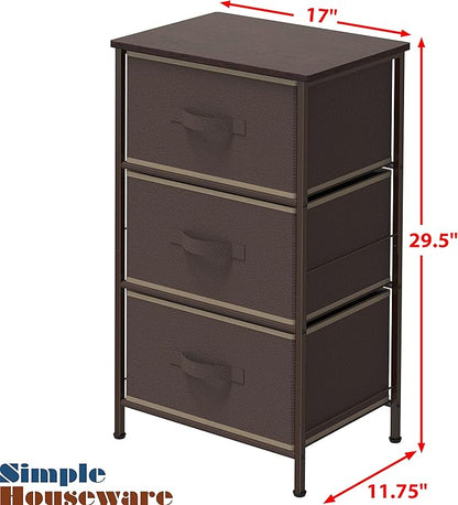 Simple Houseware 3 Drawer Nightstand Dresser with Wood Top, Brown