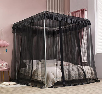 Mengersi Simple 4 Corners Post Canopy Bed Curtains Bed Drapes (Twin XL, Black)
