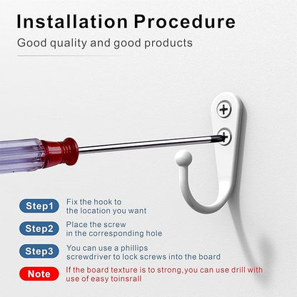 15-Pack Coat Hooks with 30 Screws | Heavy Duty Wall Mounted Hooks for Robe, Backpack, Keys & Entryway Storage | Multi-Use Hanging Hardware (White)