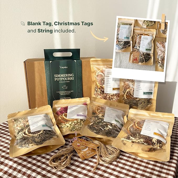 Simmering Potpourri Collection Gift Set – 6 Stove Simmer Pot Kits from Natural Vietnamese Herbs – Perfect Holiday Décor & Aroma for Christmas, Halloween, Winter & Fall