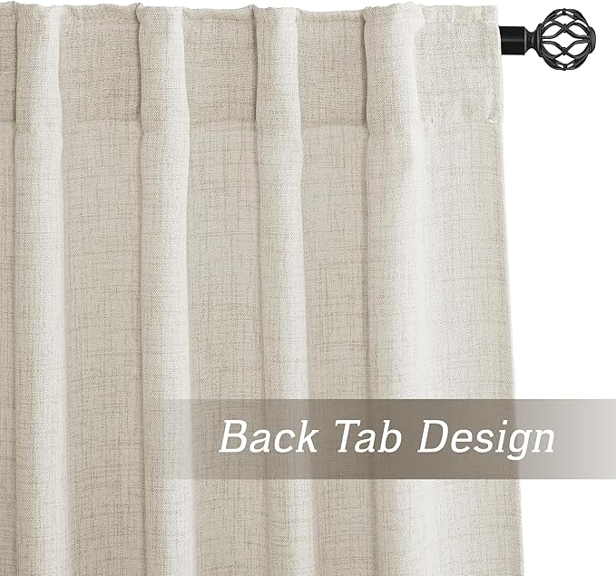 RYB HOME Living Room and Dining Room Curtains and Drapes Linen Sheer, Light Filtering Curtains 72 inches Long, Back Tab/Rod Pocket, Cream Colored, W 52 x L 72 inches, 2 Panels Set