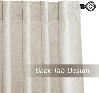 RYB HOME Living Room and Bedroom Curtains and Drapes Linen Sheer, Light Filtering Curtains 84 inches Long, Back Tab/Rod Pocket, Cream Colored, W 52 x L 84 inches, 2 Panels Set