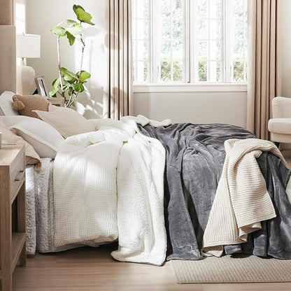 Bedsure GentleSoft Sherpa Fleece Blankets King Size for Bed - Thick and Warm Throw for Women and Men, Soft Fuzzy Plush King Blanket for Winter, Grey, 108x90 Inches