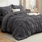 Bedsure King Size Comforter Set Dark Grey - Bed in a Bag Bedding Set 7 Pieces, GentleSoft™ Pintuck Bed Set Gift for Family, Pinch Pleat Dark Grey Comforter with Sheets, Pillowcases & Shams