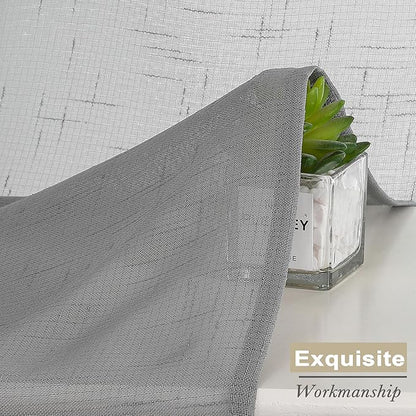 Aiyufeng Gray Faux Linen Sheer Curtains 96 Inches Long 2 Panels, Light Filtering Textured Soft Rod Pocket Window Curtain Panels for Farmhouse Living Room Bedroom, Each 40Wx96L Inch, Grey