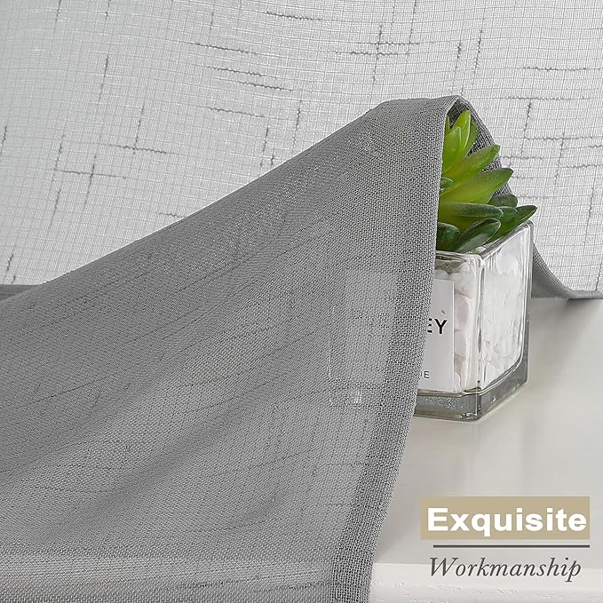 Aiyufeng Kirei Charcoal Grey Living Room Curtains 84 inch Long 2 Panels Set, Rod Pocket Linen Look Semi-Sheer Window Drapes Privacy with Light Filtering for Bedroom/Cottage, W40 x L84, 1 Pair