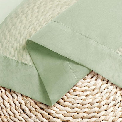 Chyhomenyc Light Green Sheer Valances for Windows 2 Pack, Small Window Curtains for Living Room Bathroom Cafe Laundry Basement, Modern Top Dual Rod Pocket Voile Curtain, 42W x 14L inches