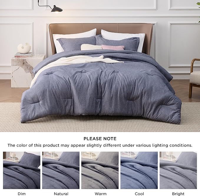 Bedsure King Size Comforter Set - Denim Grey King Comforter Set, Soft Bedding for All Seasons, Cationic Dyed Bedding Set, 3 Pieces, 1 Comforter (104"x90") and 2 Pillow Shams (20"x36"+2")