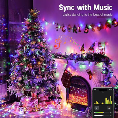 BrizLabs Smart Christmas String Lights,115FT 300 LED Color Changing Christmas Lights App & Voice Control, Cool White & Multicolor Mini Light String, Music Sync Xmas Tree Light for Indoor Outdoor Decor