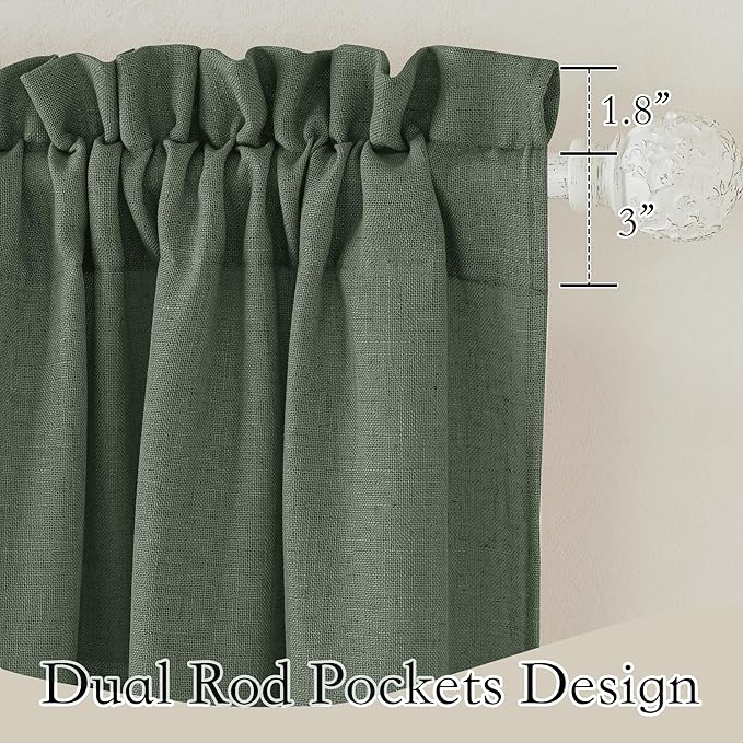 RYB HOME Green Linen Sheer Curtains 102 inches Long, Thick Heavy Textured Rod Pocket Machine Washable Privacy Assured for Living Room Bedroom, W 52 x L 102 inches, Hunter Green, 2 Panels