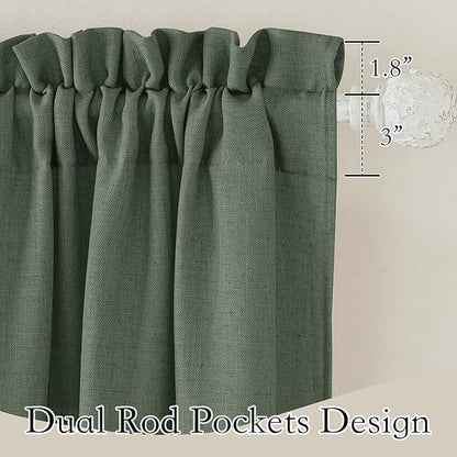 RYB HOME Green Linen Sheer Curtains 102 inches Long, Thick Heavy Textured Rod Pocket Machine Washable Privacy Assured for Living Room Bedroom, W 52 x L 102 inches, Hunter Green, 2 Panels