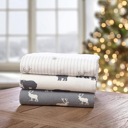 Eddie Bauer - Sheets, Cotton Flannel Bedding Set, Brushed for Extra Softness, Cozy Home Decor (Beacon Hill Ivory, King)