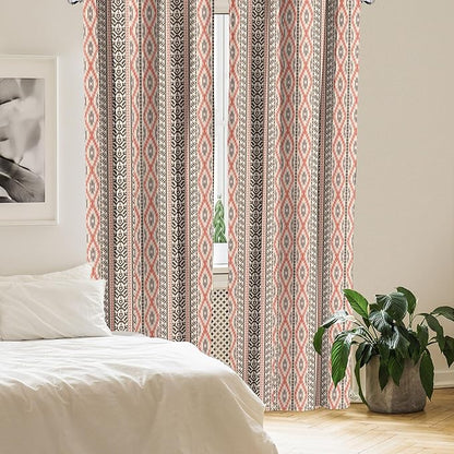 Ambesonne Southwestern Window Curtains, Traditional Vertical Borders Inspired by Prehistoric Art Ikat Style, Lightweight Decorative Panels Set of 2 with Rod Pocket, Pair of - 28" x 63", Brown Coral