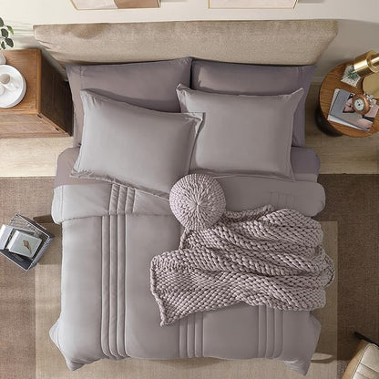 Monbix King Size Comforter Set - 7 Pieces Bed in a Bag King, Cloud Purple Bedding Sets with Comforter, All Seasons Down Alternative Comforter Bed Set with Sheets, Pillowcases & Shams