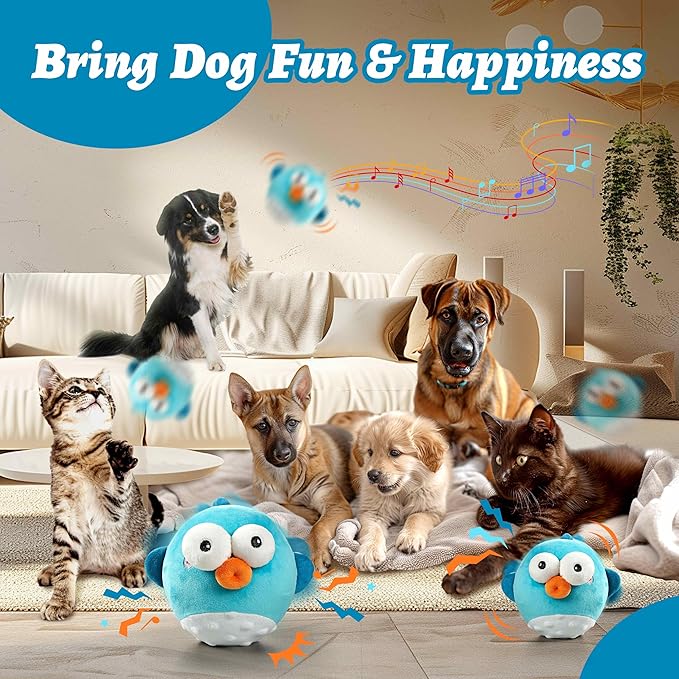 Dog Toys,Rechargeable Crinkle Chew Interactive Squeaky Toy with Jumping Music Moving Ball for Small Medium Large Breed Puppy Toys to Keep Pets Busy (Puffer)-Mewly Pet