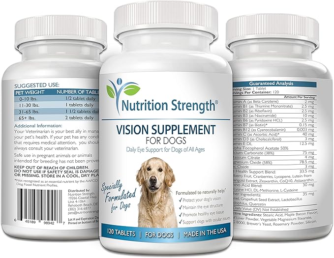 Eye Care for Dogs Daily Vision Supplement with Lutein, Zeaxanthin, Astaxanthin, CoQ10, Bilberry Antioxidants, Vitamin C, Vitamin E Support for Dog Eye Problems, 120 Chewable Tablets-Mewly Pet