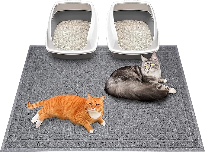 Yimobra Cat Litter Mat, 47"x36" Litter Box Mat with Litter Lock Mesh, Soft Cat Litter Mat Litter Trapping Mat, Easy to Clean, Non-Slip, Water Resistant, Litter Free Floors, Grey-Mewly Pet