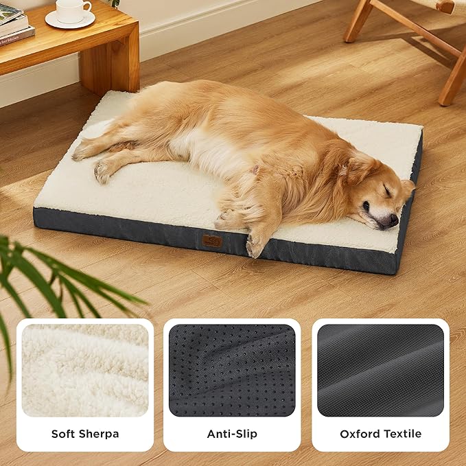 Bedsure XL Dog Beds Large Sized Dog -Orthopedic Flat Extra Large Pet Beds with Removable Washable Cover, Egg Crate Foam Mat, Suitable for Pet Up to 100 lbs-Mewly Pet