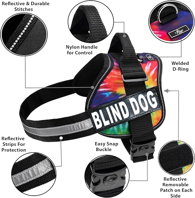 Doggie Stylz Blind Dog Harness No Pull No Escape Dog Vest for Blind Dogs Adjustable Vest with Handle Blind Dog Accessories and Patches for Training and Mobility-Mewly Pet