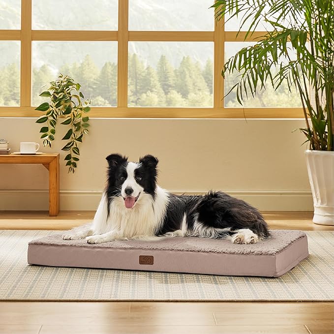 Bedsure Dog Beds Large Sized Dog - Orthopedic Flat Pet Beds with Removable Washable Cover, Egg Crate Foam Puppy Mat, Suitable for Pet Up to 65 lbs-Mewly Pet
