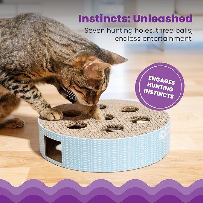 Catstages Scratch N' Hunt Interactive Cat Puzzle Toy with Scratcher Corrugate for Nail Care, Engages Hunting Instincts-Mewly Pet