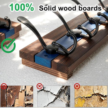 SKOLOO Rustic Wall Mounted Coat Rack - 17" Long Coat Hooks for Wall with 5 Triple Hooks for Hanging Coats, Hats or Tools, Western National Parks Collection, Wood Brown & Blue