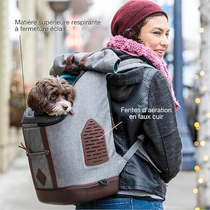 Kurgo Dog Carrier Backpack for Small Pets - Dogs & Cats | TSA Airline Approved | Cat | Hiking or Travel | Waterproof Bottom | G-Train | Ruck Sack | Heather Grey-Mewly Pet
