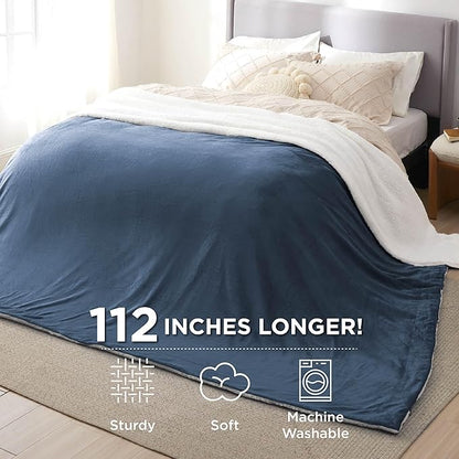 Bedsure GentleSoft Sherpa Fleece Oversized Cal King Blankets for Bed - Thick and Warm Throw for Women and Men, Soft Fuzzy Plush Large Blanket for Winter, Slate Blue, 112x98 Inches
