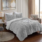 King Luxury Faux Fur Comforter Set - Soft & Breathable 7-Piece Bedding Collection - 1 Comforter, 1 Fitted Sheet, 1 Flat, 2 Pillowcases, 2 Pillow Shams - Deep Pocket - Premium Quality, Silver