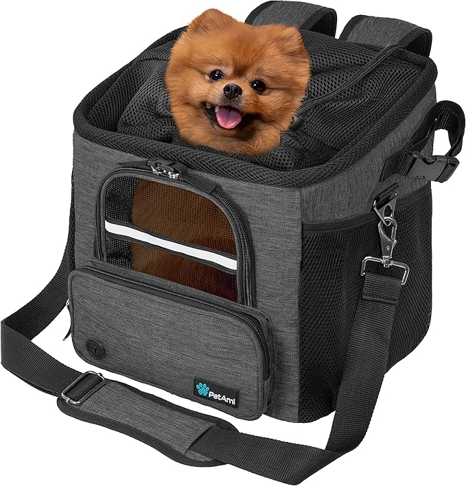 PetAmi Dog Bike Basket, Soft-Sided Ventilated Dog Bike Carrier Backpack, Pet Bicycle Basket for Bike Handlebar, Small Medium Puppy Cat Kitten Car Booster Seat with Safety Strap, Max 18 lbs, Dark Gray-Mewly Pet