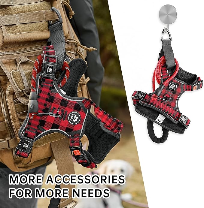 NESTROAD No Pull Dog Harness with Leash, Reflective No Choke Pet Vest Harness,Adjustable Soft Padded Dog Harness with Easy Control Handle for Large Dogs(Checkered Red,Large)-Mewly Pet