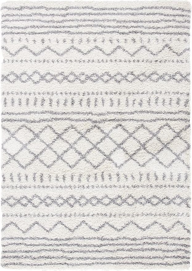 SAFAVIEH Arizona Shag Collection Area Rug - 5'1" Square, Ivory & Grey, Moroccan Design, Non-Shedding, 1.6-inch Thick, Ideal for High Traffic Areas in Living Room, Bedroom (ASG741F-5SQ)