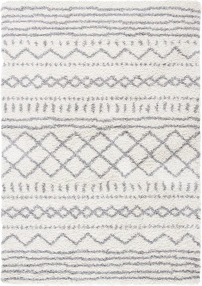 SAFAVIEH Arizona Shag Collection X-Large Area Rug - 11' x 15', Ivory & Grey, Moroccan Design, Non-Shedding & Easy Care, 1.6-inch Thick Ideal for High Traffic Areas in Living Room, Bedroom (ASG741F)