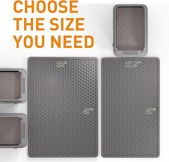 Large Cat Litter Mat for Litter Box, 47"×33" Double Layer Trapping Mat, Non-Slip Water Proof Kitty Litter Pad, Grey-Mewly Pet