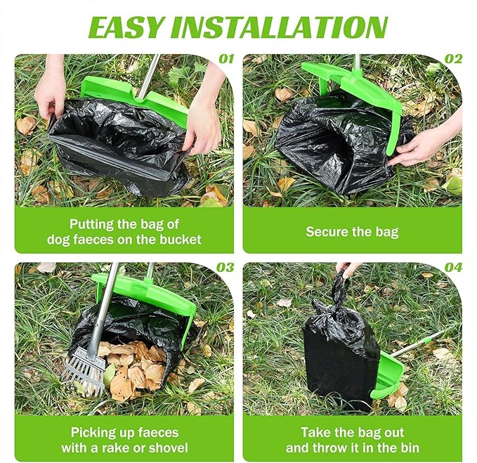 Pooper Scooper with Bag Attachment, 50 inches Long Handle Pooper Scooper, Poop Scooper for Dogs, Dog Poop Scooper for Yard, Pooper Scooper for Large Dogs Heavy Duty, Poop Scooper Bin & Rake-Mewly Pet