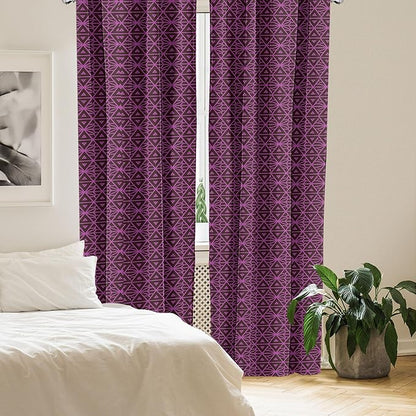 Ambesonne Lattice Window Curtains, Abstract Symmetric Pattern with Geometric Elements in Pink Color Shade, Lightweight Decor 2-Panel Set with Rod Pocket, Pair of - 28" x 84", Brown Magenta