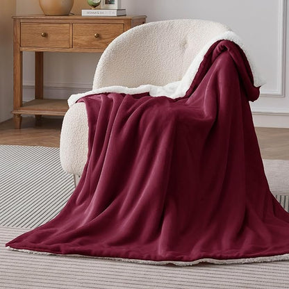 Bedsure GentleSoft Sherpa Fleece Throw Blanket for Couch - Thick and Warm Throw for Girls and Women, Soft Fuzzy Plush Christmas Blanket for Winter, Burgundy, 50x60 Inches