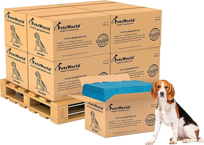 PETSWORLD Puppy Pads, 23x36 Inch, 2400 Count - Puppy Pee Pads for Dogs, Tear Resistant, Economy Value, Super-Absorbent Polymer Gel Core, Perfect for Puppies, Smaller Dogs-Mewly Pet