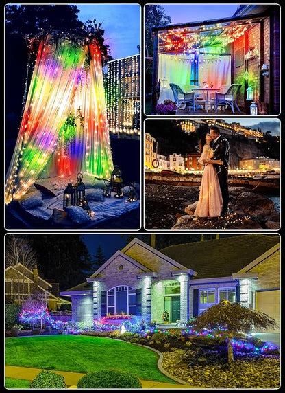 Minetom 66Ft 200 LED Outdoor String Lights, Fairy Lights Battery Operated with Remote, Waterproof, for Bedroom Dorm Patio Tapestry Backyard Garden Party Indoor Christmas Decoration, Multicolor