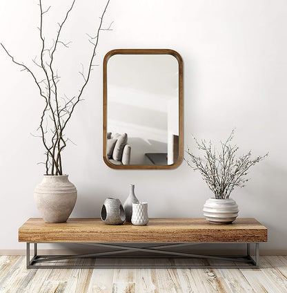 Kate and Laurel Hutton Modern Rounded Rectangle Wall Mirror, 20 x 30, Rustic Brown, Transitional Geometric Mirror for Wall