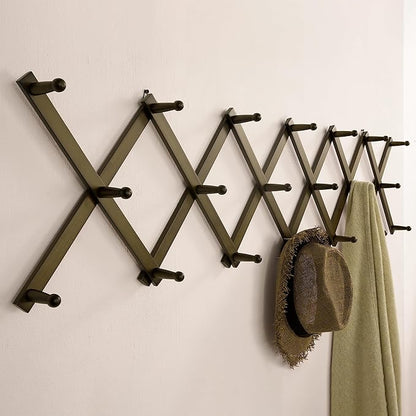 SKOLOO Hat Rack for Wall with 20 Hooks, Solid Wooden, Modern, Expandable Coat Rack Wall Mount for Coats, Hats, Bags, Baseball Caps, Dark Walnut Color