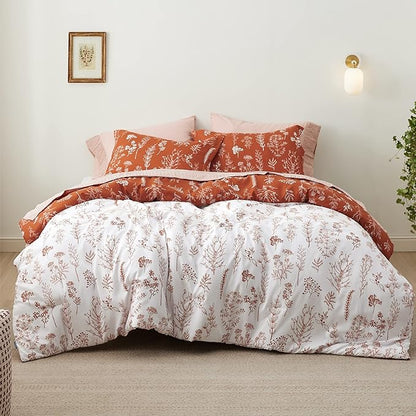 Bedsure Twin/Twin XL Comforter Set - Terracotta Bed Set, 2 Pieces Cute Floral Bedding, 1 Soft Reversible Botanical Flowers Comforter and 1 Pillow Sham