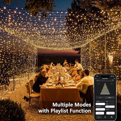 BrizLabs Smart Christmas Lights, 66FT 200 LED Warm White Christmas Fairy Lights with App/Voice Control, Multiple Modes with Playlist Function, Dimmable Light String, Music Sync Party Light Green Wire