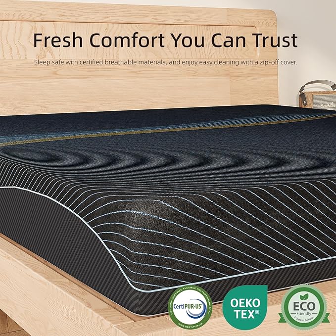 Crystli Full Mattress 12 Inch, Gel Memory Foam Full Size Mattresses, Activated Charcoal Infused, Medium Firm Bed Mattress in a Box for Pressure Relief, Fiberglass-Free, CertiPUR-US Certified, Black