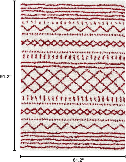 SAFAVIEH Arizona Shag Collection Area Rug - 5'1" x 7'6", Ivory & Red, Moroccan Design, Non-Shedding & Easy Care, 1.6-inch Thick Ideal for High Traffic Areas in Living Room, Bedroom (ASG741P)
