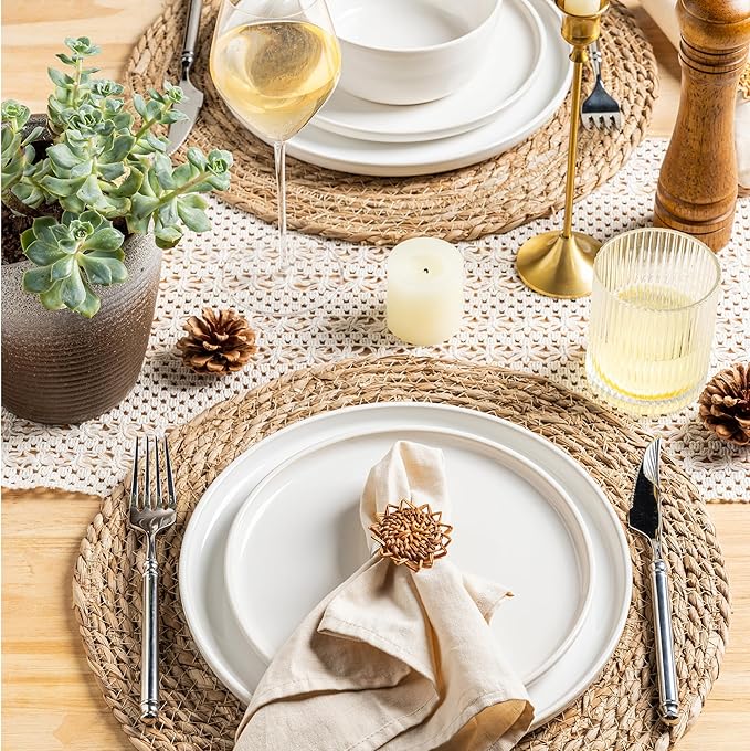 GBHOME Ceramic Dinnerware Sets for 4, 12 Pieces Stoneware Plates and Bowls Sets, Reactive Glaze Dishes -Scratch Resistant, Dishwasher&Microwave Safe-Star White-Mewly Pet