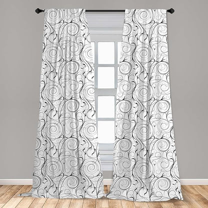 Ambesonne Black and White Curtains, Scribble Swirling Motifs Spiral Floral Stems Modern Abstract Scroll, Window Treatments 2 Panel Set for Living Room Bedroom, Pair of - 28" x 84", White Charcoal Grey