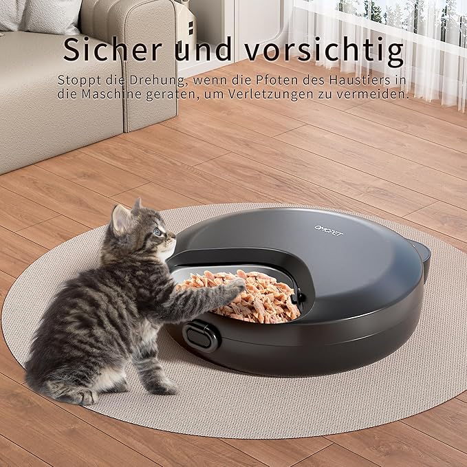 Automatic Cat Feeder Wet Food, Whisker-Friendly Automatic Cat Food Dispenser True 4-Meal Design with Locking Lid, Smart Timer Feeder for Wet Cat/Dog ，2-Ice Packs, Easy to Clean (Black)-Mewly Pet