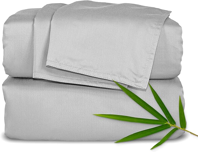 Twin Sheets by Pure Bamboo, Genuine 100% Organic Viscose Derived from Bamboo Bed Sheet Set, Luxuriously Soft & Cooling, Double Stitching, Lifetime Quality Promise (Twin, Silver Pearl)